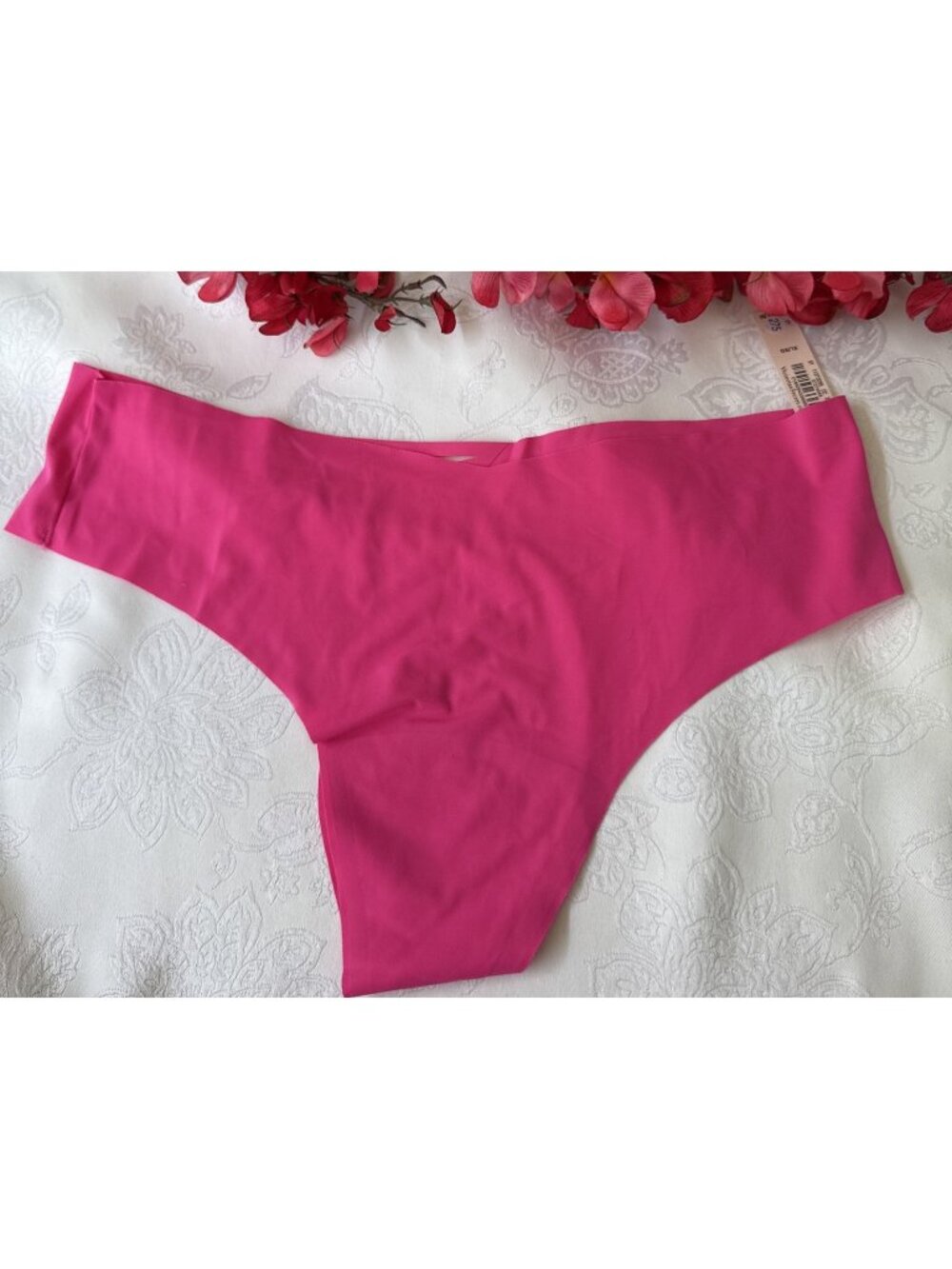 VICTORIA'S SECRET XL SILKY CROSS BACK HOT PINK SEAMLESS SUMMER THONG PANTIES NWT